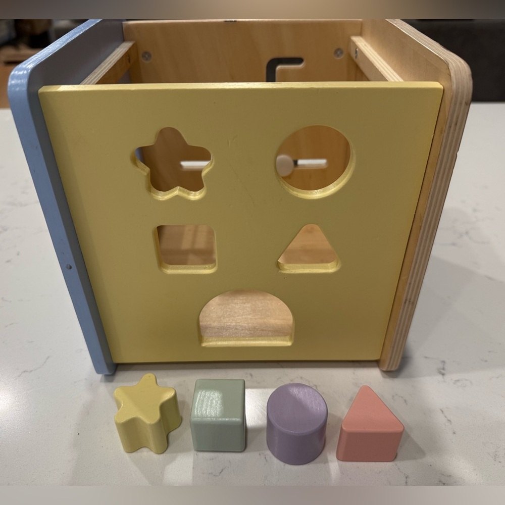 Moover Wooden Activity Cube: Shape Sorter, Bead Maze & Fine Motor Montessori Toy